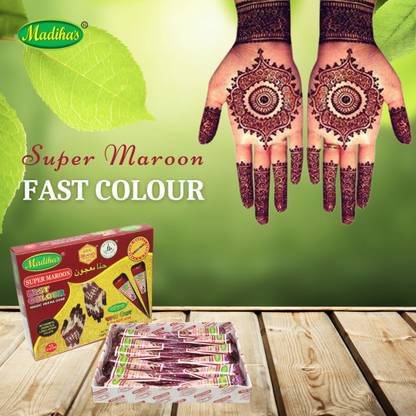 MADIHA’S Premium Henna Instant Maroon Cone Pack of 12 (28gm each) Natural Mehendi