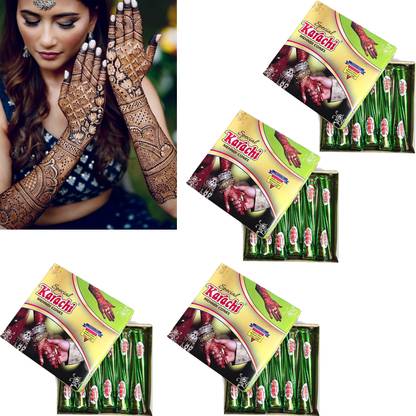 NG MART KARACHI GREEN HERBAL MEHENDI CONE FOR DASHING & STYLISH HANDS PACK OF - 4 Natural Mehendi