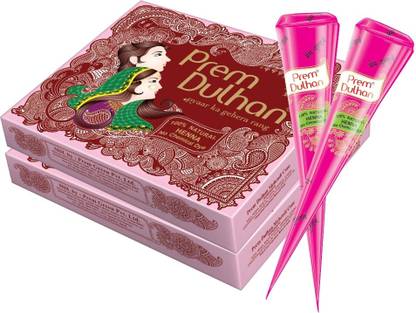 Prem Dulhan 100% Pure Natural, No Chemical 12 Pieces Pink Mehandi cone 350gm (Pack of 2) Natural Mehendi