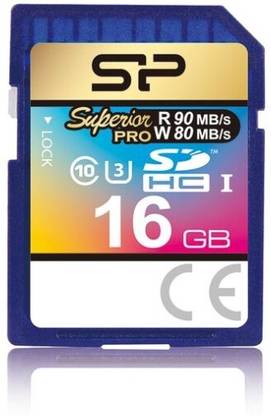 Silicon Power SP016GBSDHCU3V10 Superior Pro 16 GB SDHC UHS-I Card Class 10 90 MB/s  Memory Card Compatible with Camera