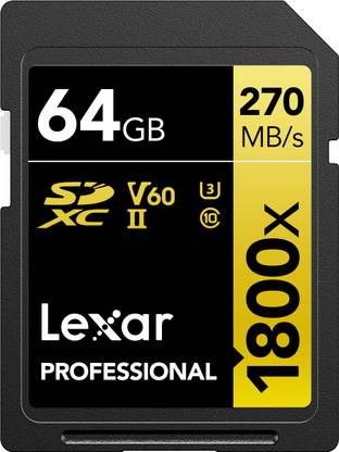 Lexar LSD1800064G-BNNNG Professional 1800x 64 GB SDXC Class 10 270 MB/s  Memory Card Compatible with Camera