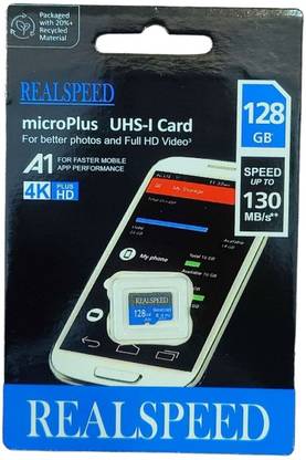 Realspeed A1plus 128 GB MicroPlus Card A1PLUSMicro 128 GB Memory Stick Class 10 130 MB/s  Memory Card Compatible with Camera, Computer, Gaming Console, Mobile, Tablet