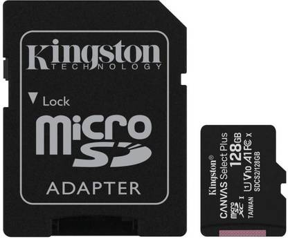 KINGSTON Canvas Select Plus 128GB microSD Card Class 10 UHS-I speeds up to 100MB/s with Adapter (SDCS2/32GBIN) UHS-I 128 GB MicroSD Card Class 10 100 MB/s  Memory Card Compatible with Camera, Computer, Mobile, Tablet