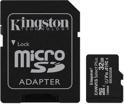 KINGSTON Canvas Select Plus 32GB microSD Card Class 10 UHS-I speeds up to 100MB/s with Adapter (SDCS2/32GBIN) UHS-I 32 GB MicroSD Card Class 10 100 MB/s  Memory Card Compatible with Camera, Computer, Mobile, Tablet