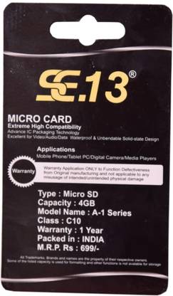 SE.13 A1-SE4GB A-1 Series 4 GB MMC Class 10 100 MB/s  Memory Card Compatible with Mobile