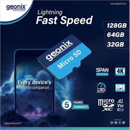 GEONIX SD CARD 32GB 5 YEARS WARRANTY XCII3 32 GB MicroSD Card Class 2 130 MB/s  Memory Card Compatible with Camera, Computer, Mobile, Tablet