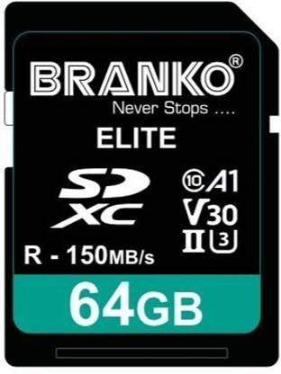 Branko V30 Elite Memory Card for Photo Video Music Voice File DSLR Camera DSC Camcorder 64 GB SDXC Class 10 150 MB/s  Memory Card Compatible with Camera, Computer, Mobile