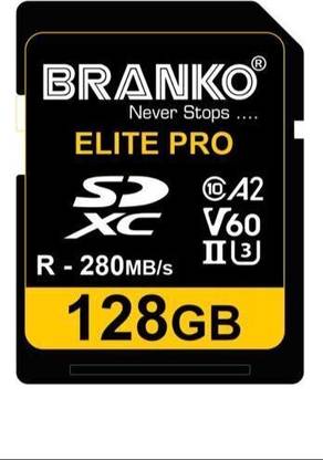 Branko V60 Elite Pro Memory Card for Photo Video Music Voice File DSLR Camera DSC Camcorder 128 GB SDXC Class 10 280 MB/s  Memory Card Compatible with Mobile, Camera, Tablet