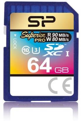 Silicon Power SP064GBSDXCU3V10 Superior Pro 64 GB SDXC UHS-I Card Class 10 90 MB/s  Memory Card Compatible with Camera