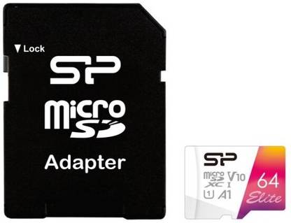 Silicon Power SP064GBSTXBV1V20SP Elite 64 GB MicroSD Card Class 10 100 MB/s  Memory Card Compatible with Camera