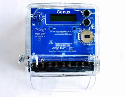 Genus Meter 3-Phase-(10-60) Amp, 50Hz, 3200imp/kWh Class-1.0, ISI - Mark, (10-60) Amp. Metal Electrical Box
