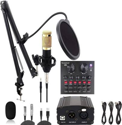 DawnRays Professional Condenser Mic Set With V8 & Phantom power For Studio Audio Recorder Mike Setup for Karaoke Singing Dubbing Podcasting Live Streaming