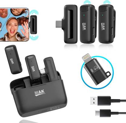 MAK MK-13 Pro Dual Lapel Mic with Charging Case Recording YouTube Videos Voice Over Wireless Collar MIC