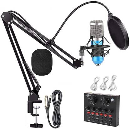Mocking Bird Professional Condenser Microphone Set with V8 Live Sound Card for Recording Mic for Youtube ,Singing , Studio Recording