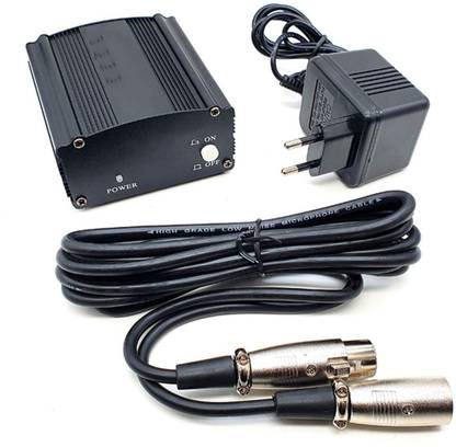 RODZ 48V Phantom Power Supply Audio Interface with XLR Cable for Condenser Microphone Music Recording Equipment
