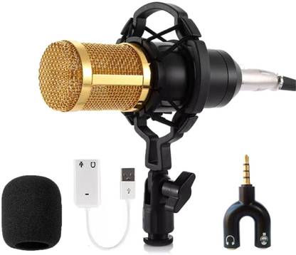 AMG Music BM800 Professional Studio Recording Condenser Microphone Set with Audio Splitter and 7.1 USB Sound Card Mic for YouTube, Recording Podcast Broadcasting