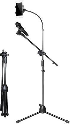 Techtest Microphone Stand Heavy Duty Adjustable Dual Microphone Stand with Mobile Holder Studio Mike Stand
