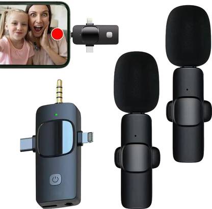 MOBIZAC 3 in 1 Dual Wireless Mic for Reels Instagram Videos ASMR Podcast Youtube and Interviews Recording Microphones