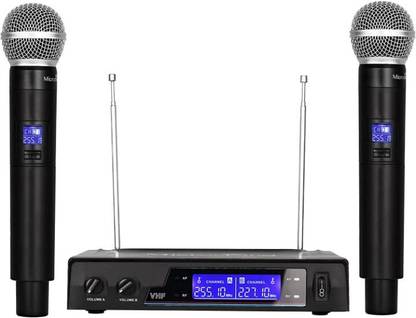 KH Wireless Microphone System-Dual UHF Independent Volume Controls Dynamic Mic Set Microphone Accessory