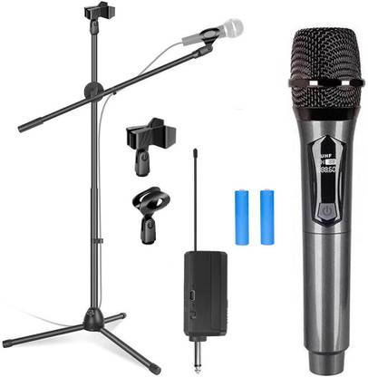 DawnRays UHF Wireless Microphone with Rechargeable Receiver for Karaoke Party Singing with Dual Microphone Stand Mic Stand for Singing Recording| Recording Set-up