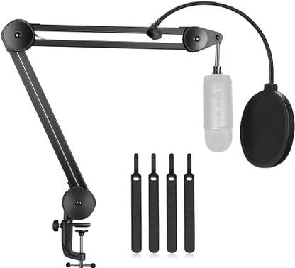 AMG Music Microphone Arm Stand with Pop Filter Suspension Boom Scissor Arm Stand Mike Stand For Blue Yeti, Blue Snowball, iCE,QuadCast,Elgato