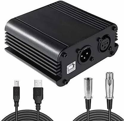 AMG Music 48V Phantom Power, Audio Interface with USB Cabel, BONUS+XLR 3 Pin Microphone Cable for Any Condenser Microphone Music Recording Equipment microphone set