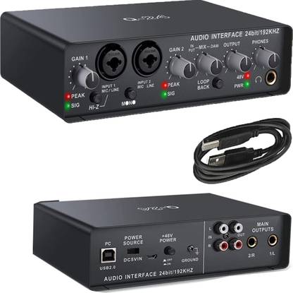 AMG Music Digital Audio Mixer Q24 2 channel Audio Interface 24 BIT 192KHZ USB Audio Interfaces w/ 48V Phantom Power/Direct Monitoring/TRS Adapter for Recording