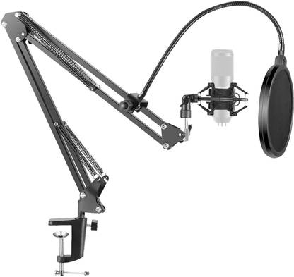 eRise Microphone 3 Leg Stand Boom Suspension Arm Stand with Pop Filter for Dyanamic and Condenser Microphone with Mic Clip Holder & Table Mounting Clamp - (Mic Stand and Pop Filter Combo) Holder