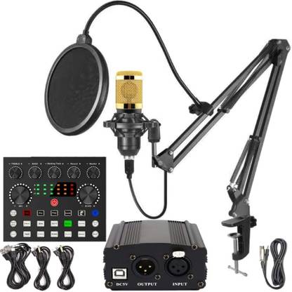 DawnRays Professional Condenser Mic Full Set Live Stream Mic Set+V8 Mixer+Phantom Power Pop Filter, Splitter, Mic,v8,phantom power