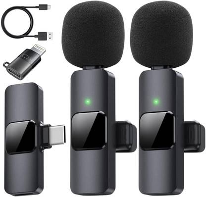 GADGETSWEAR K9 Wireless Lavalier Microphone, Collar Mic for YouTube, Bluetooth for Type-C, Mic with LED Indicator, Noise Cancellation