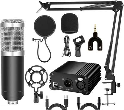 SOUVENIR BM800 Dynamic Microphone with 48V Phantom Power Studio Recording Condenser Mic Set With all Equipment Mic for Youtube Recording Singing, Voice Recording & Podcast Mic for PC, Laptop, Mobile Microphone Set