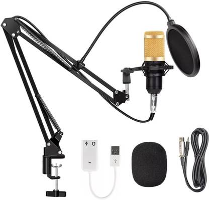 AMG Music Professional BM800 Condenser Microphone for Studio Recording & Broadcasting BM800 Microphone Scissor Arm Stand Pop Filter USB Sound Card