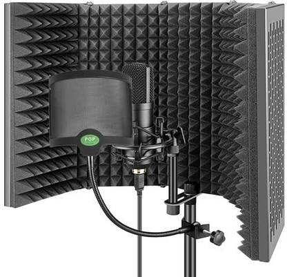 Urban Infotech 5 Panel with Pop Shield High Density Vocal Filter for Audio Recording Singing Professional Microphone Isolation Shield