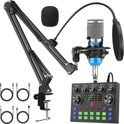 AMG Music Professional BM800 Condenser Microphone Set with V8S Sound Card for Recording Audio Interface Digital Live Sound Card Dual Channel Multifunctional Sound Mixer