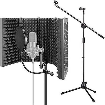 DawnRays Studio Recording Microphone Isolation Shield Vocal Booth With Adjustable Stand & Pop Filter For Studio Recording Any Condenser Mic Podcasts Singing