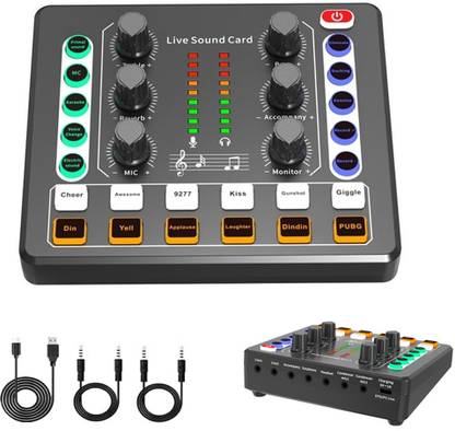 AMG Music Audio Studio Sound Card,with DSP Intelligent Sound Mixer for Live Broadcasting Audio Interface with DJ Mixer Live Sound Card Effects and Voice Changer Mixer