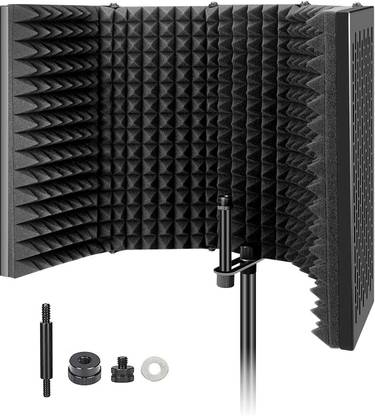 Urban Infotech Professional Microphone Sound Isolation 5 - pannel Shield Multilayer Sound Absorbing Portable Vocal Booth Foldable & Adjustable Reflection Filter for Studio Recording Singing Professional Microphone Isolation Shield