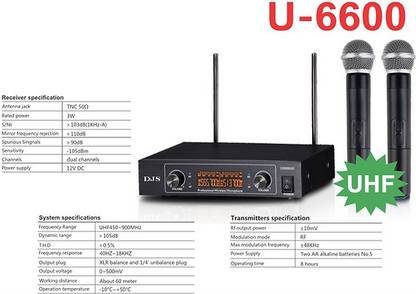 Amrit DJS U-6600 DUAL HANDHELD UHF WIRELESS MICROPHONE WITH RECIEVER UHF CORDLESS MICROPHONE SYSTEM