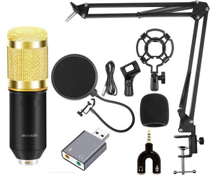 IMAGINEA BM800 Condenser Mic with USB Sound Card for Studio Recording with Boom Stand, Shock Mount, Pop Filter & Anti-Wind Foam, Full Condenser Microphone Set for, Broadcasting & Gaming Microphone Set