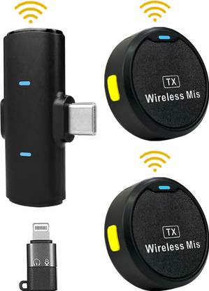 MOBIZAC Dual User Round Wireless Mic for Type C Mobiles and iPhone for Video Recording Lavalier Microphones