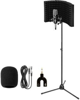 DawnRays 3 Panel Vocal Booth Microphone Isolation Shield with 3 Leg Dual Mic Holder Stand Professional Studio Broadcasting & Recording Microphone Set