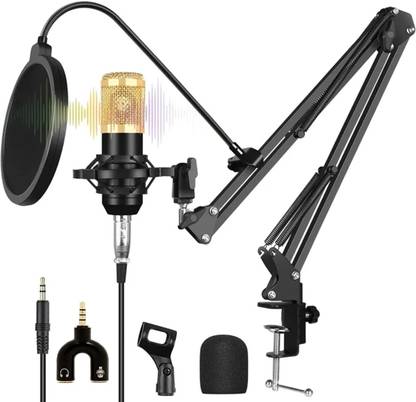 AMG Music BM800 Condenser Microphone Set with Microphone Stand, Pop Filter, Audio Splitter Ultra-Sensitive Recording Mic Condenser Mic Set For Singing Youtube Recording