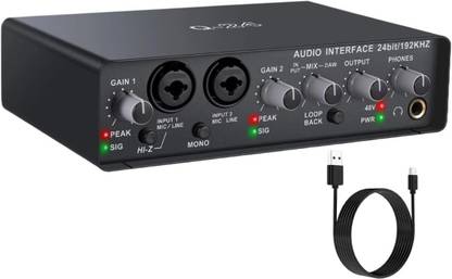 AMG Music Q24 Audio interface 24-bit/192KHZ Professional Audio Mixer with 48V Phantom power supply 2 channel Sound Mixer for Recording Streaming