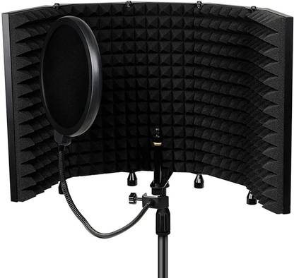 AMG Music 5 Panel Vocal Booth Mic Isolation Shield With Pop Filter For Studio Recording Microphone