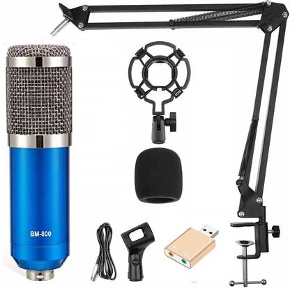 AMG Music BM800 Microphone Set with Hifi Sound Card Condenser Mike Studio Mic Kit w/ Adjustable Mic+ Boom Scissor Arm Stand+ Shock Mount + XRL To 3.5mm + Hifi Sound Card for Youtube, Live Streaming, Recording Podcast etc. Microphone set