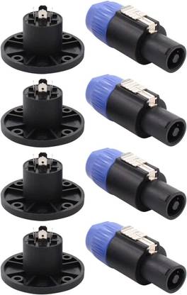 RODZ Speakon Cable Adapter Connector 4 Pole Audio Speaker Plug Twist Lock and Round Panel Mount 4 Pin Female Socket