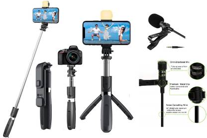 plaction Selfie Stick with Selfie Flash and Bluetooth Remote Selfie Stick with mic Microphone