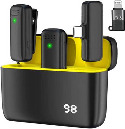 MOOZMOB Dual Wireless Microphone with Case for Type C Mobile & iPhone Mic for Recording Microphone