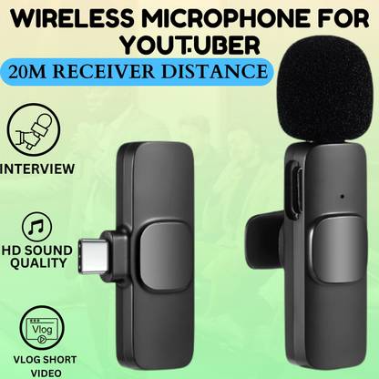 GUGGU K8 Wireless Collar Mic for Cell Mobile Support-Shoots,Youtub Video RecordingD450 Microphone
