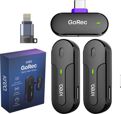 Kreo GoRec Wireless Mic Dual Transmitter,USB-C & Lightning Support for iPhone/Android Microphone